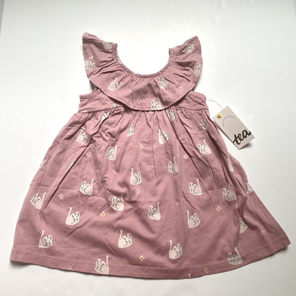 NEW Tea Collection Pink Swan Ruffle Dress